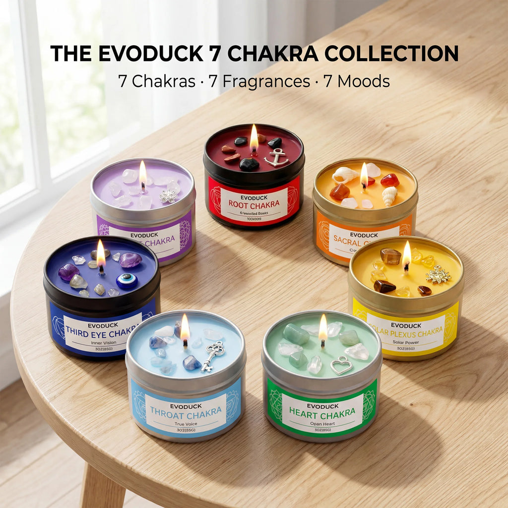 7 Chakra Scented Candle Set, 7 X 3oz Soy Wax Tin Candles with Real Crystals Metal Charms for Meditation Yoga Home Decor Gift Set