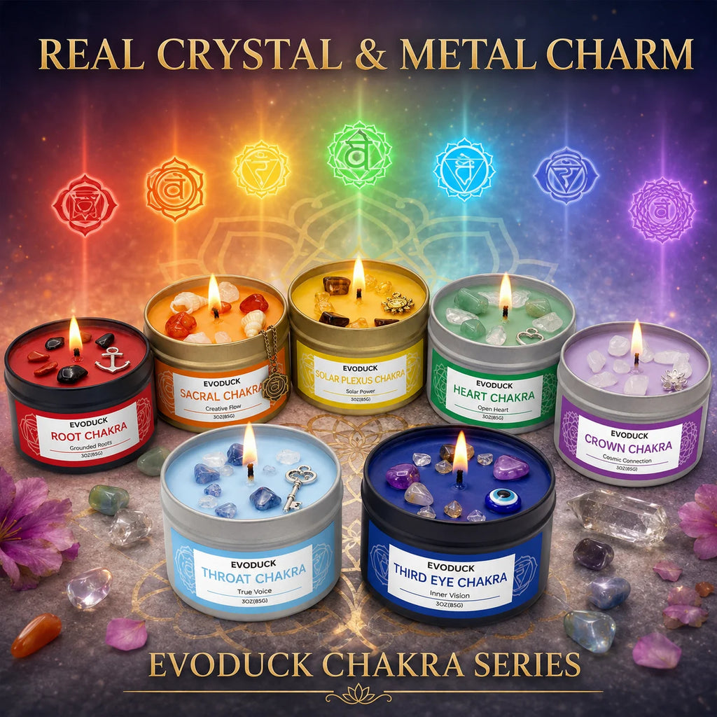 7 Chakra Scented Candle Set, 7 X 3oz Soy Wax Tin Candles with Real Crystals Metal Charms for Meditation Yoga Home Decor Gift Set