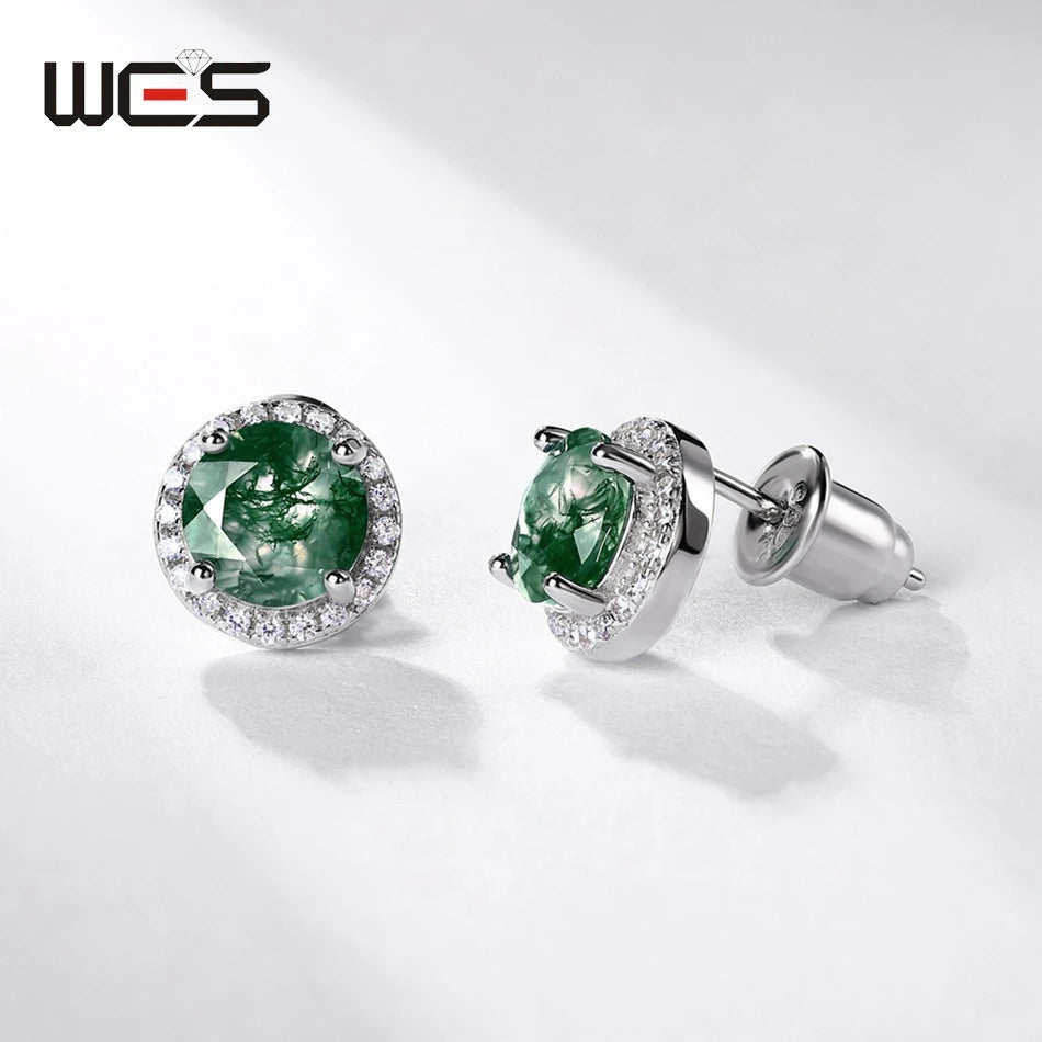 Natural Moss Agate Sterling Silver Studs