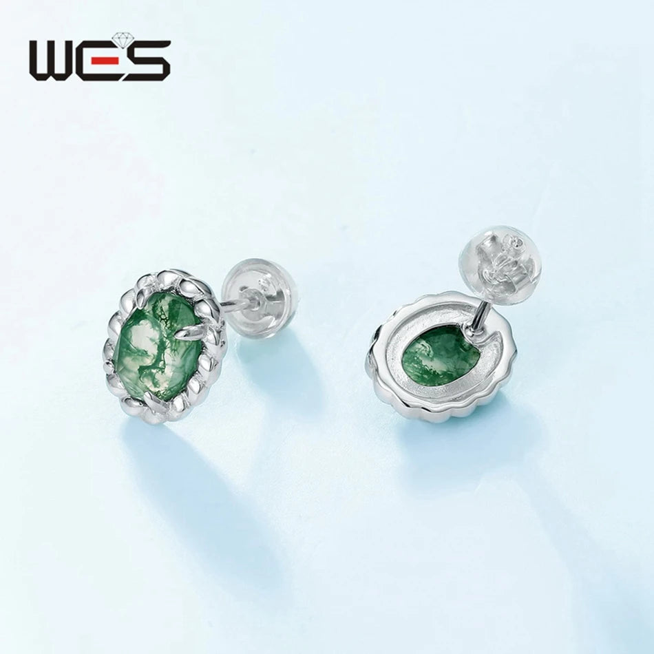 Natural Moss Agate Sterling Silver Studs