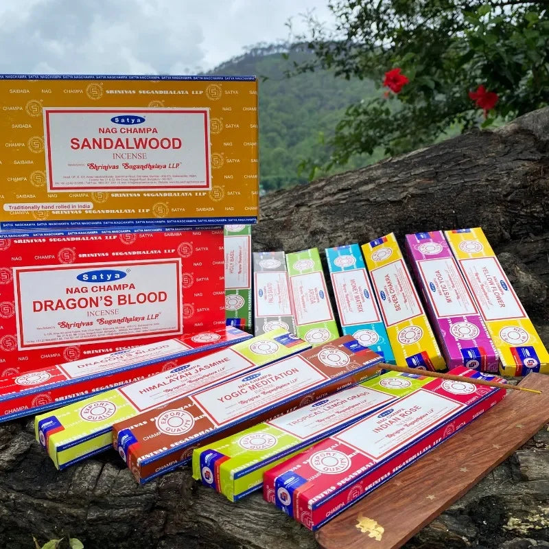Incense boxes with incense sticks on a natural background