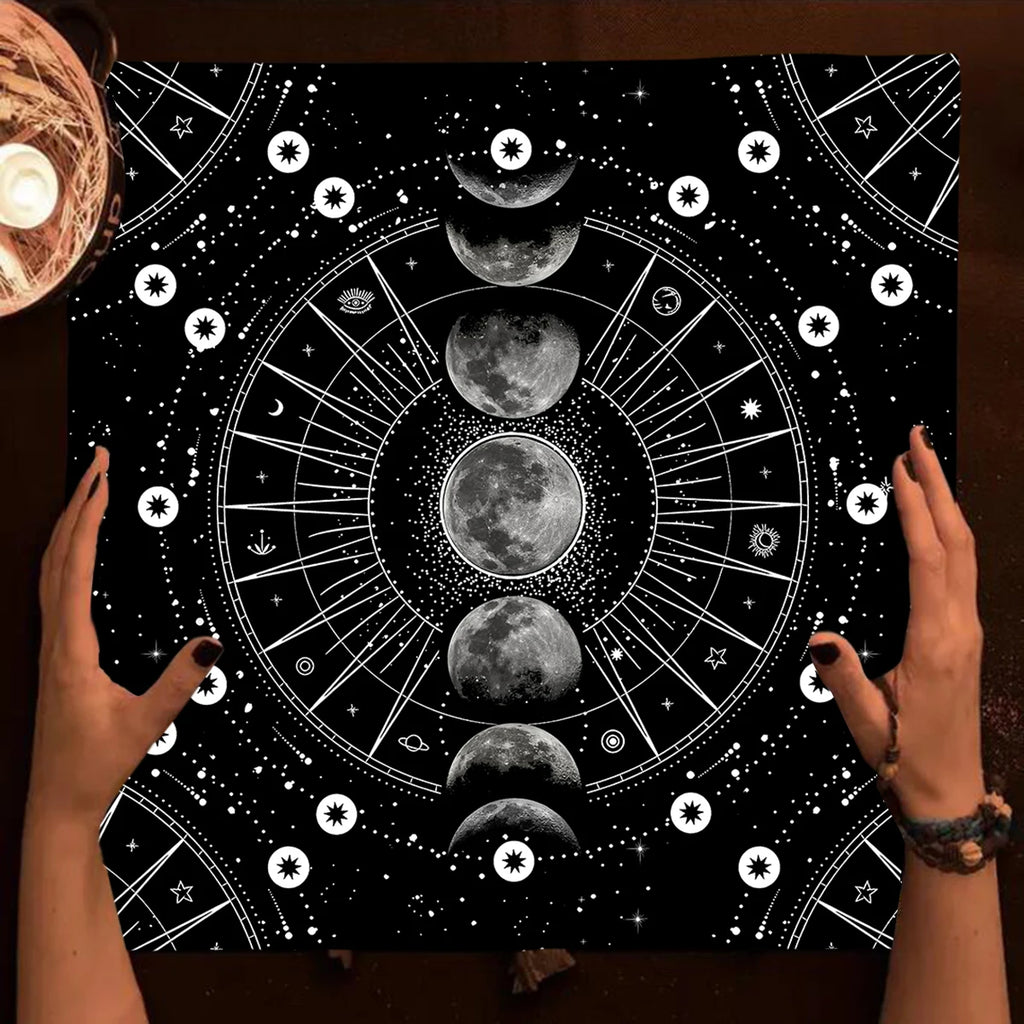 Altar Cloth Black Moon Phase Tarot Card Tablecloth For Tarot Cards Reading Polyester Wicca Oracle Card Mat Room Home Decor