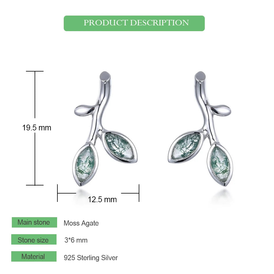 Natural Moss Agate Sterling Silver Studs