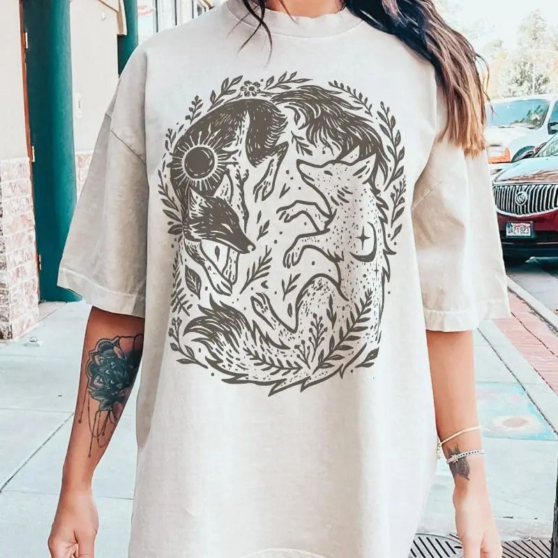 Magic Forest Animal Graphic Cotton T-Shirt
