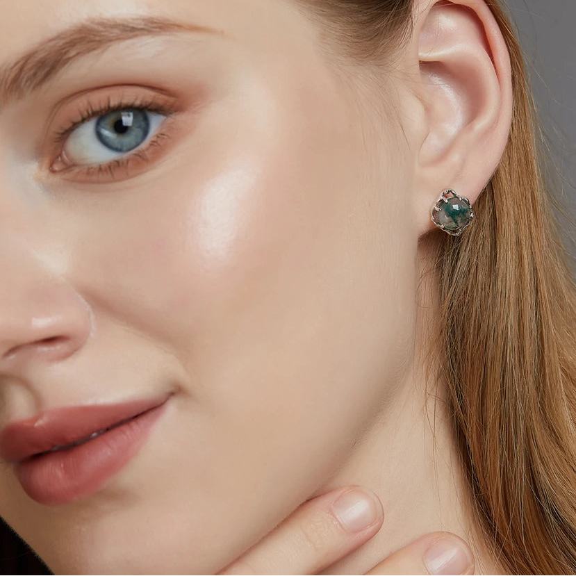 Natural Moss Agate Sterling Silver Studs