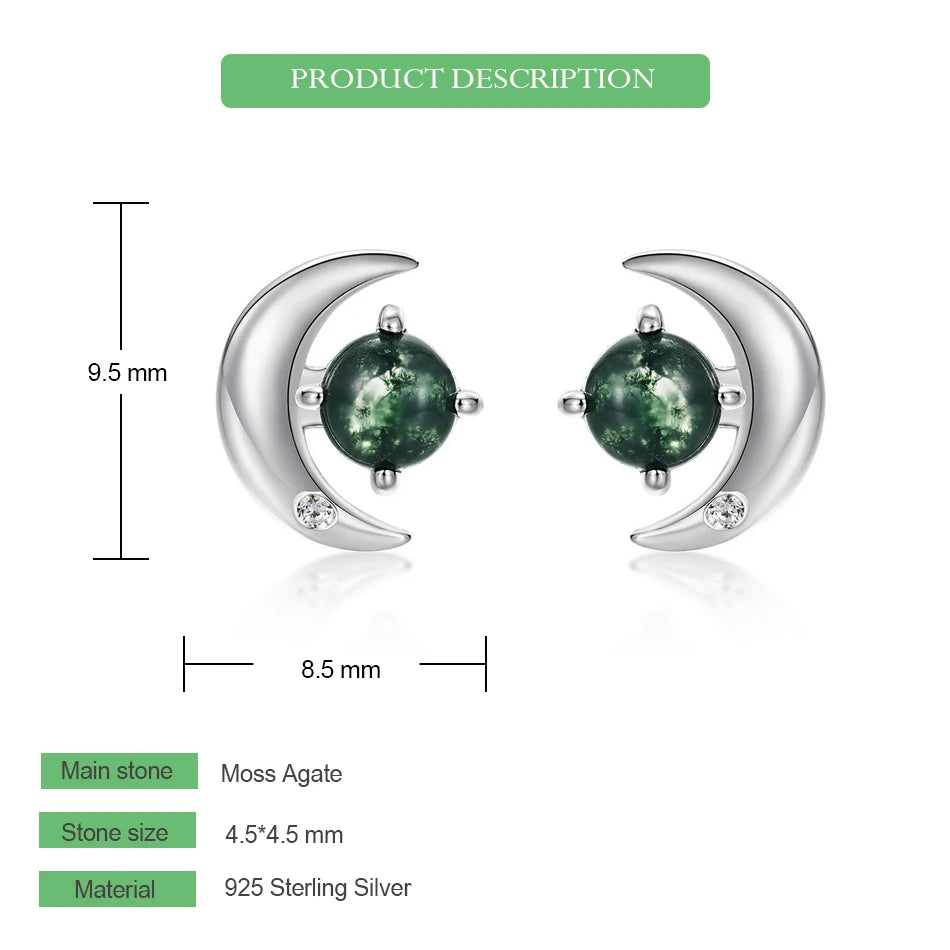 Natural Moss Agate Sterling Silver Studs