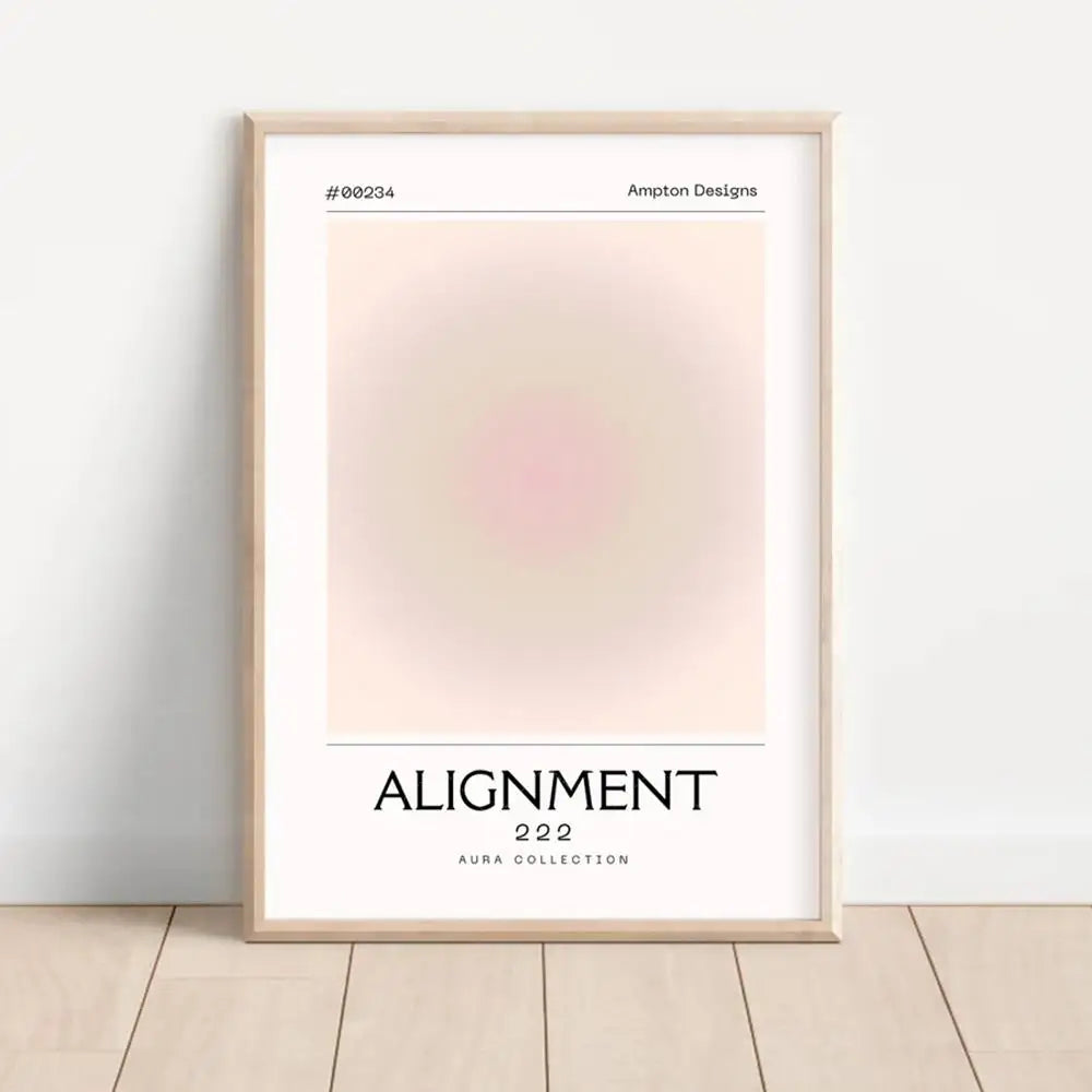 Framed artwork with 'Alignment 222' on a white wall
