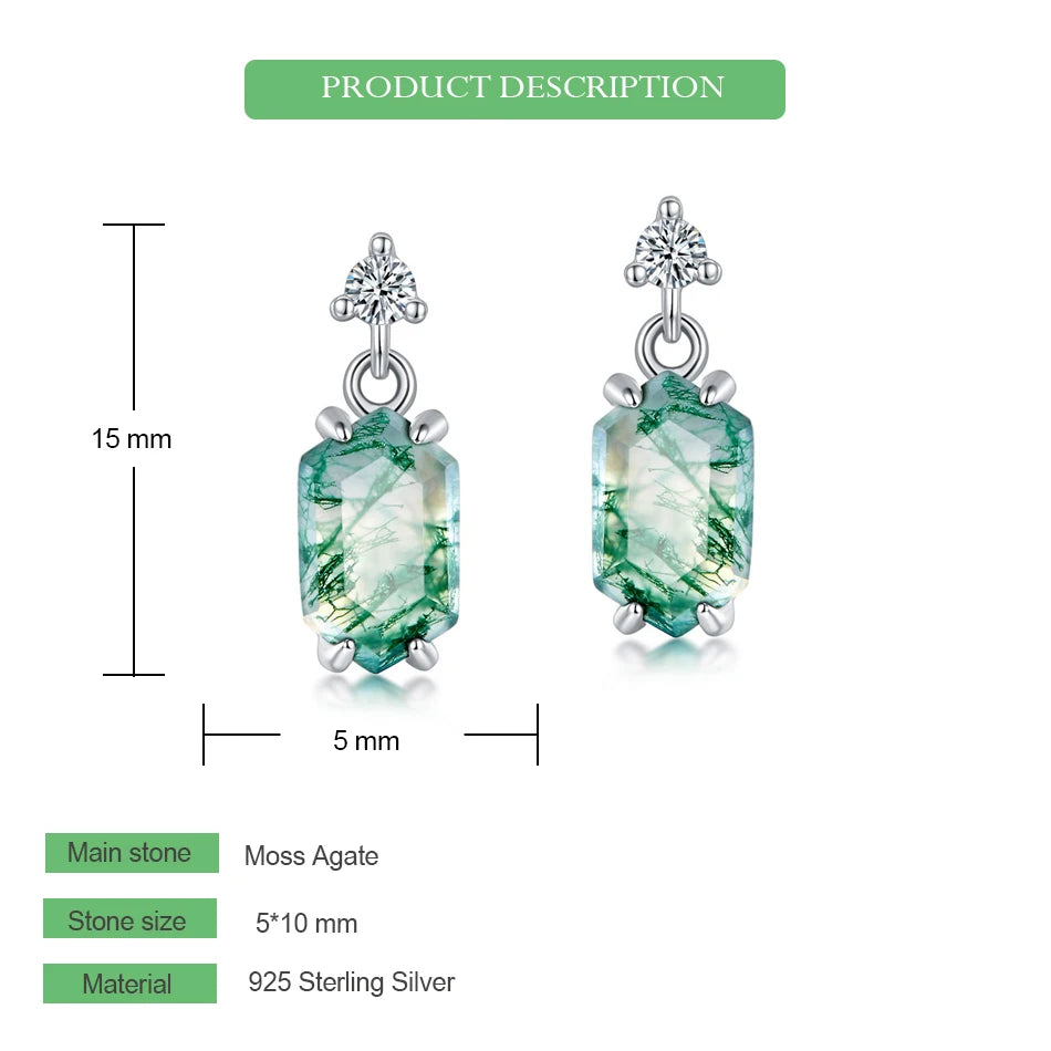 Natural Moss Agate Sterling Silver Studs