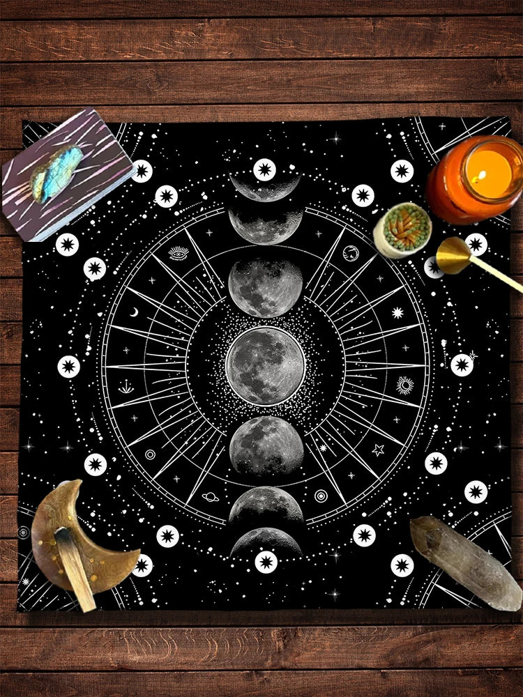 Altar Cloth Black Moon Phase Tarot Card Tablecloth For Tarot Cards Reading Polyester Wicca Oracle Card Mat Room Home Decor