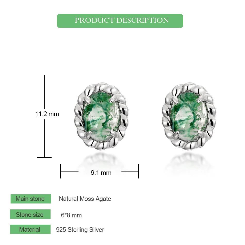 Natural Moss Agate Sterling Silver Studs