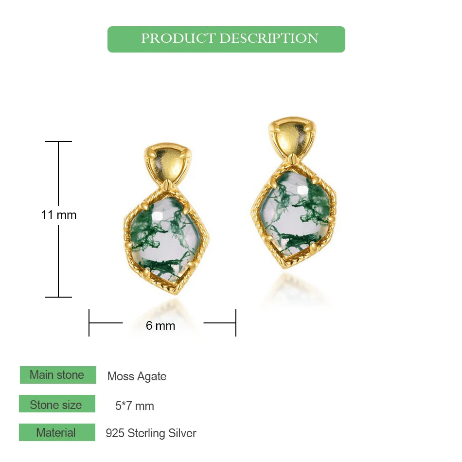 Natural Moss Agate Sterling Silver Studs