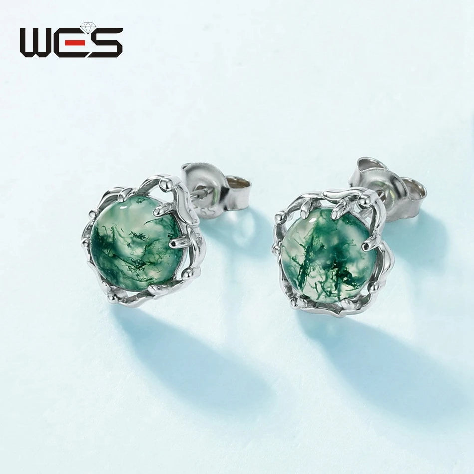 Natural Moss Agate Sterling Silver Studs