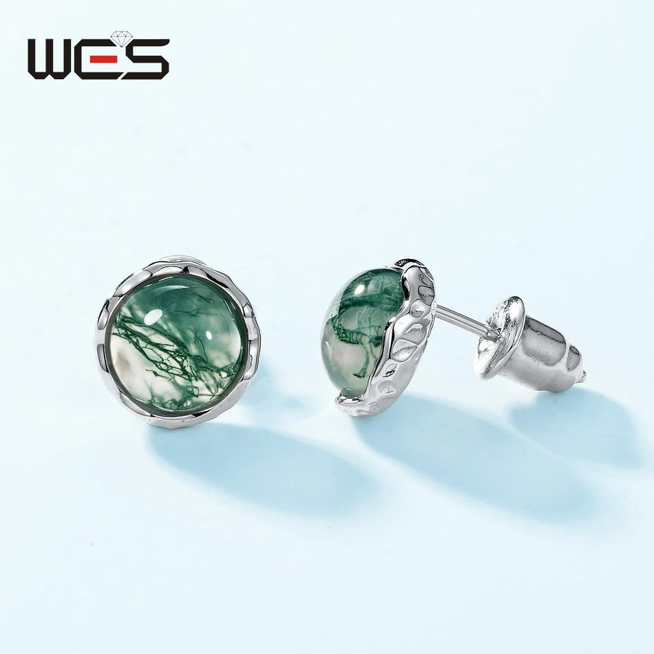 Natural Moss Agate Sterling Silver Studs