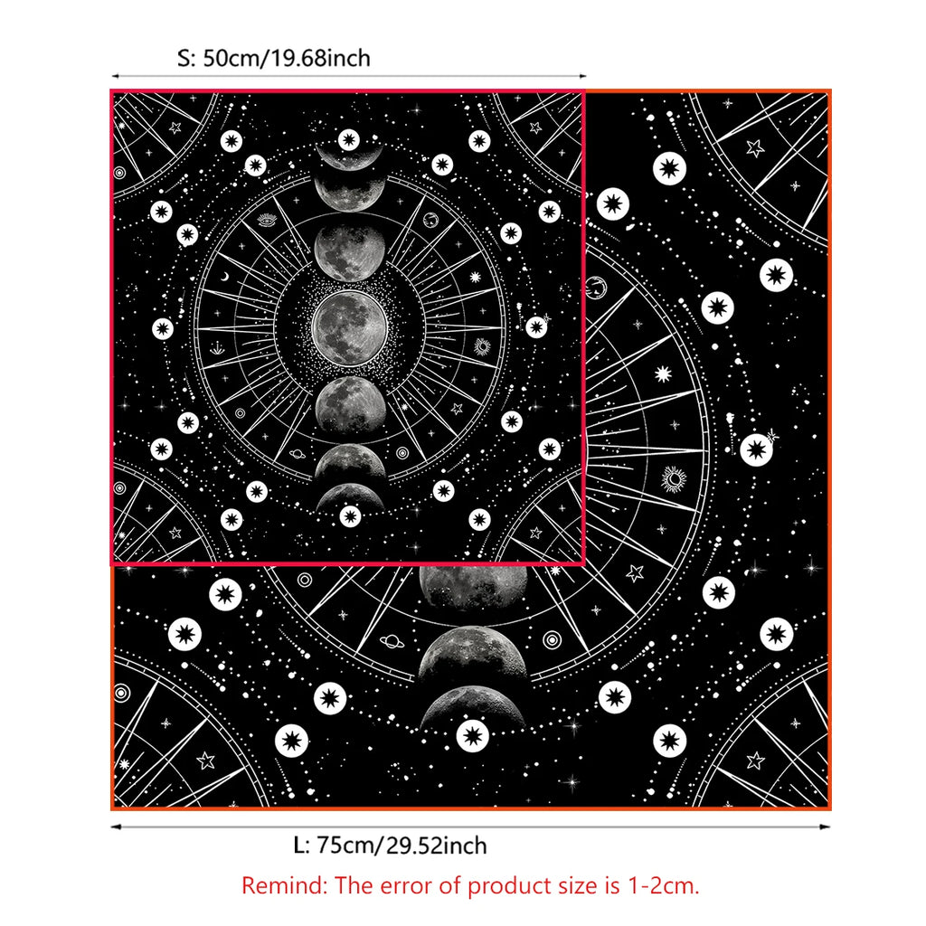 Altar Cloth Black Moon Phase Tarot Card Tablecloth For Tarot Cards Reading Polyester Wicca Oracle Card Mat Room Home Decor