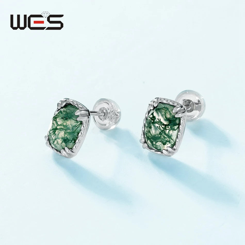 Natural Moss Agate Sterling Silver Studs
