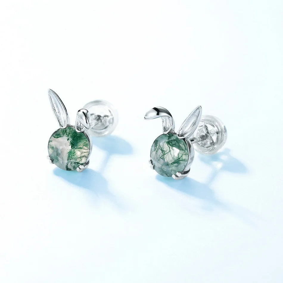 Natural Moss Agate Sterling Silver Studs