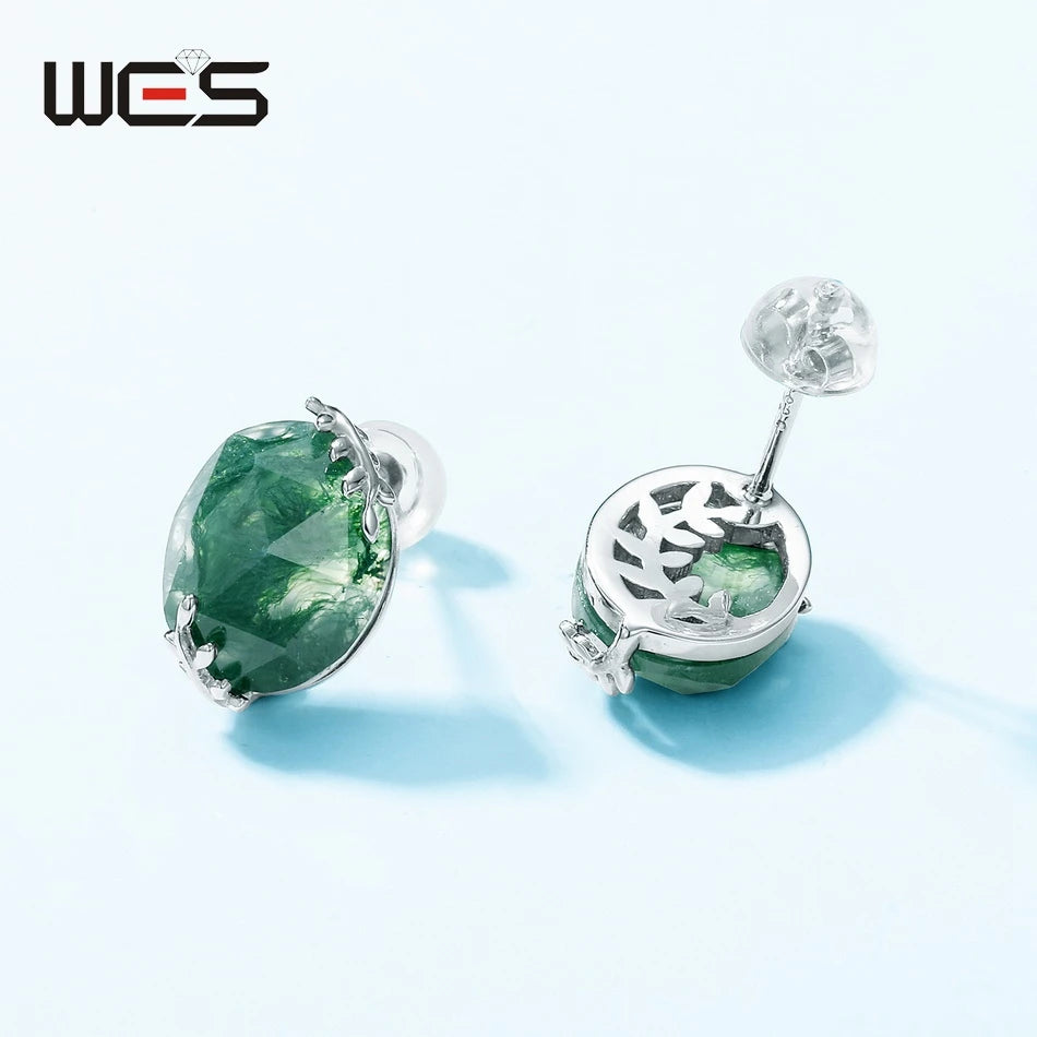Natural Moss Agate Sterling Silver Studs
