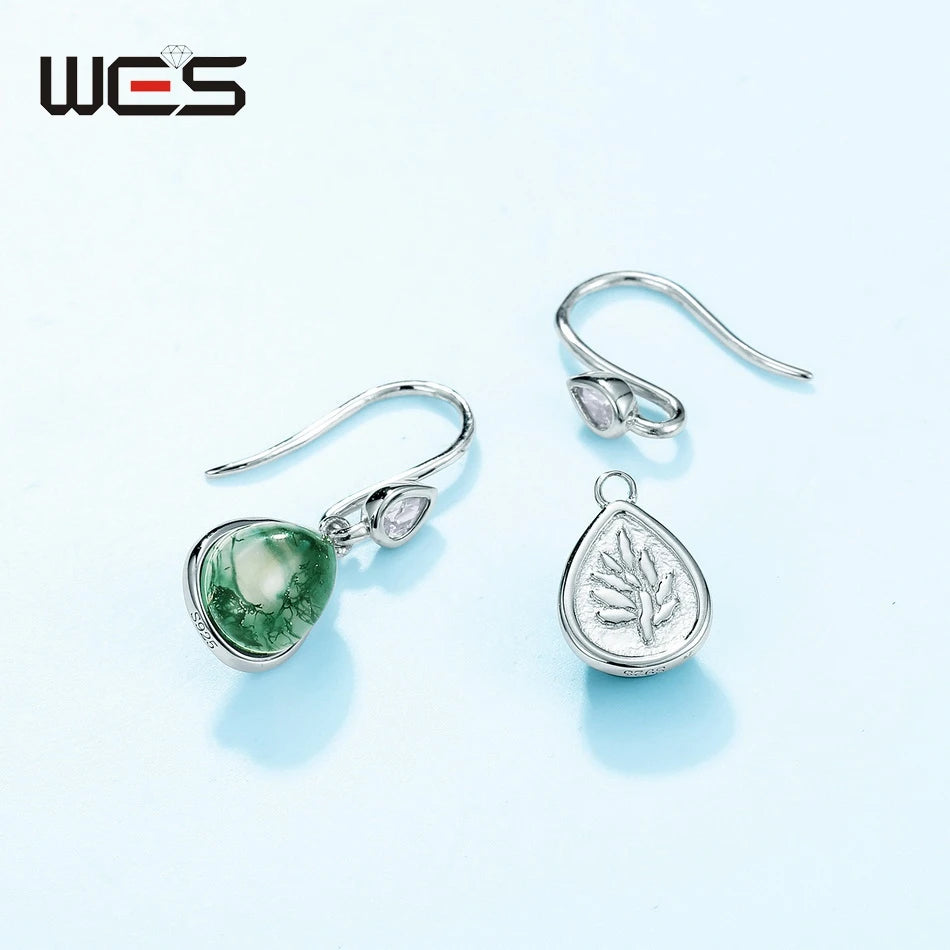 Natural Moss Agate Sterling Silver Studs