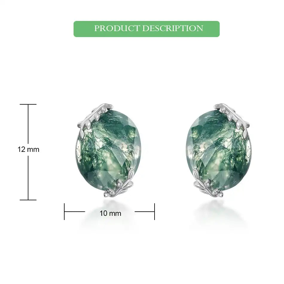 Natural Moss Agate Sterling Silver Studs