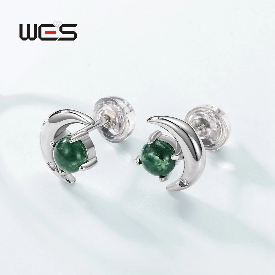 Natural Moss Agate Sterling Silver Studs
