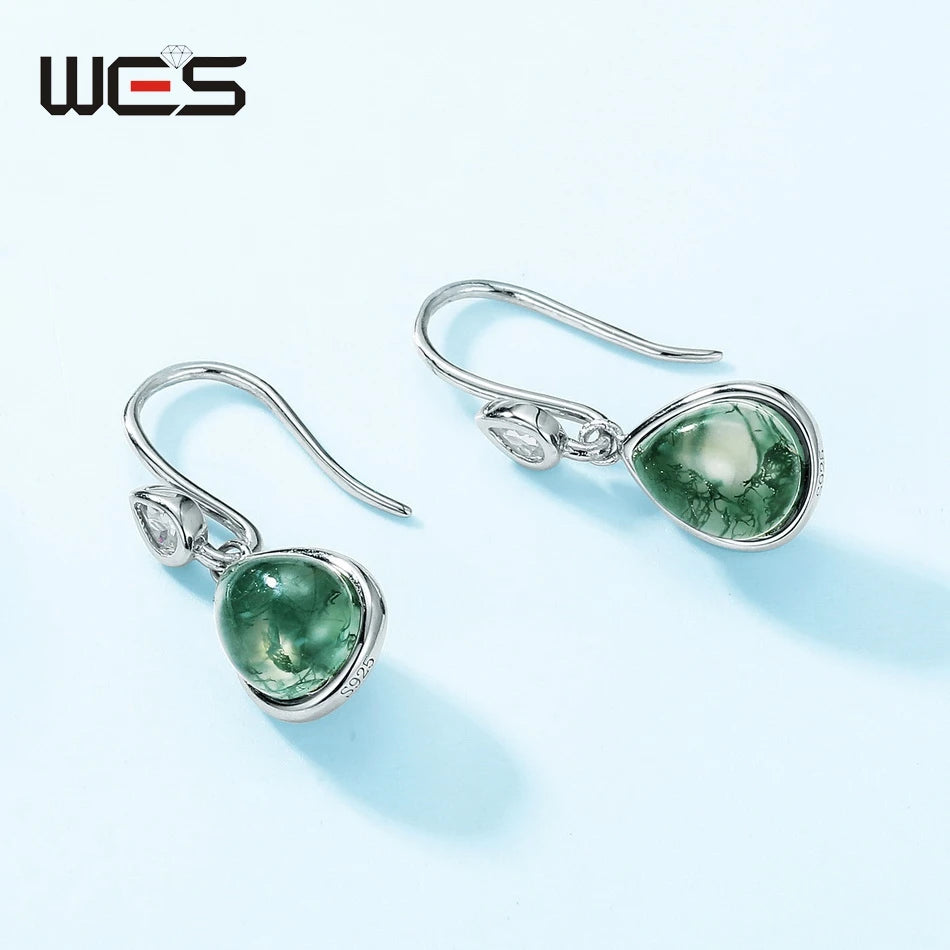 Natural Moss Agate Sterling Silver Studs