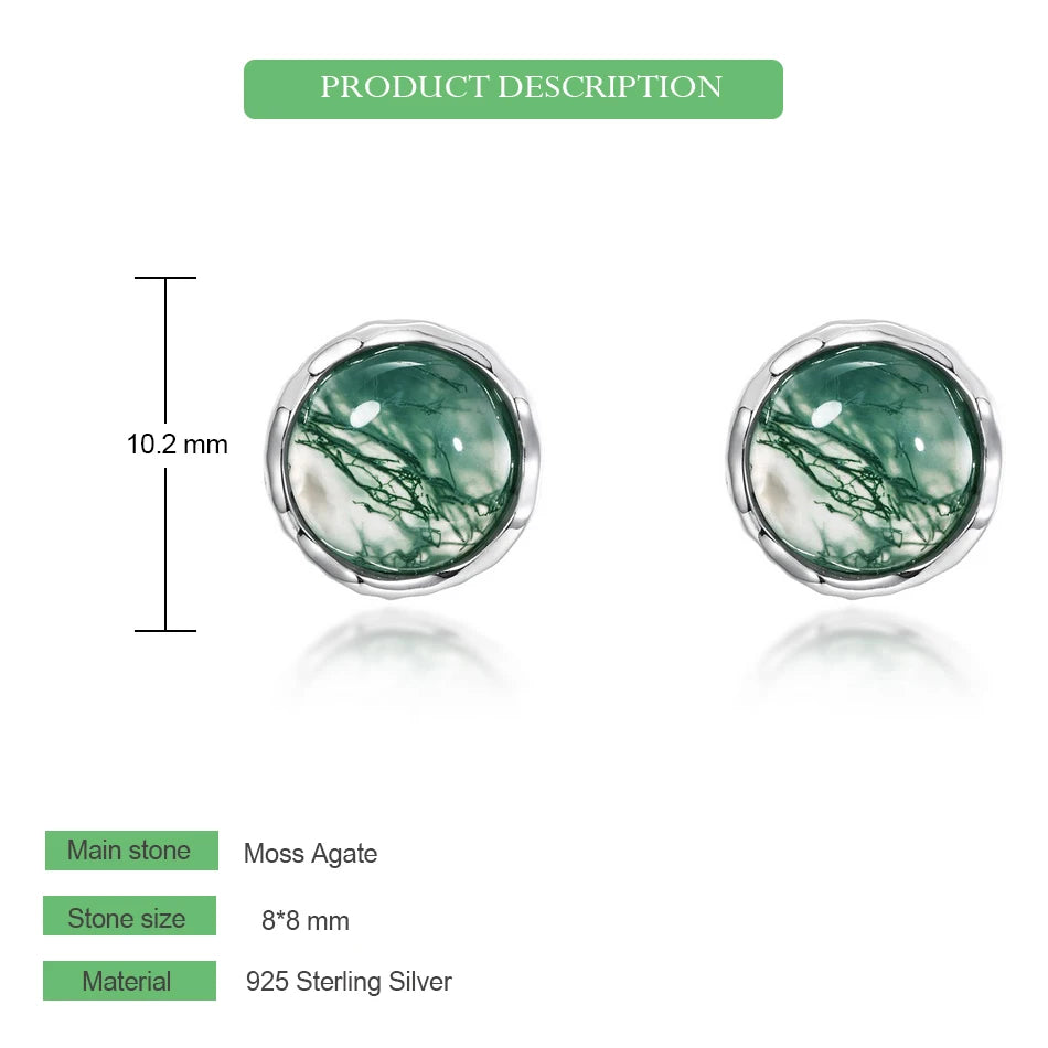 Natural Moss Agate Sterling Silver Studs
