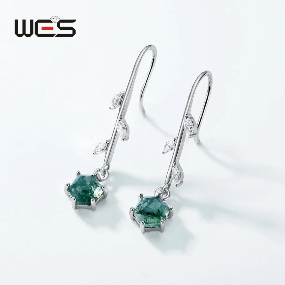 Natural Moss Agate Sterling Silver Studs