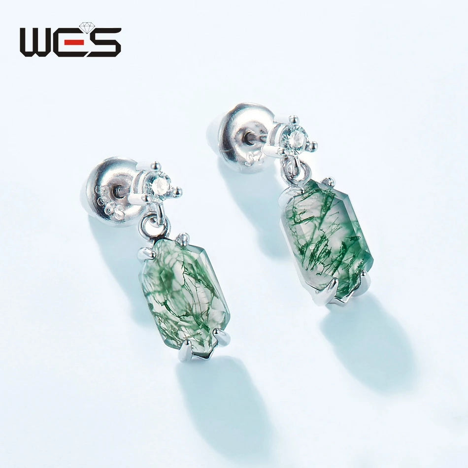 Natural Moss Agate Sterling Silver Studs
