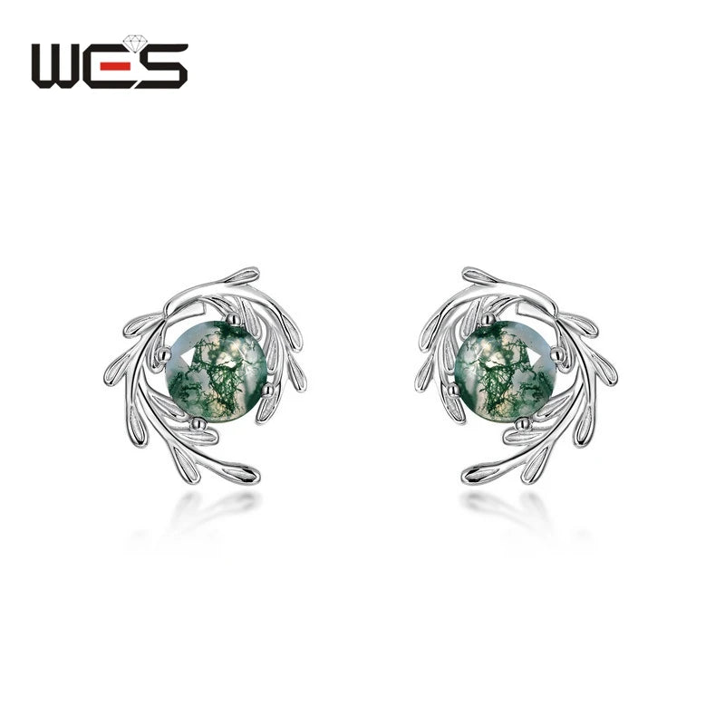 Natural Moss Agate Sterling Silver Studs