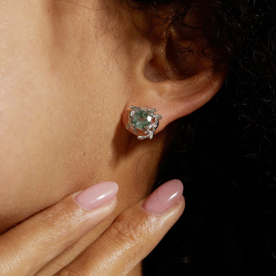 Natural Moss Agate Sterling Silver Studs