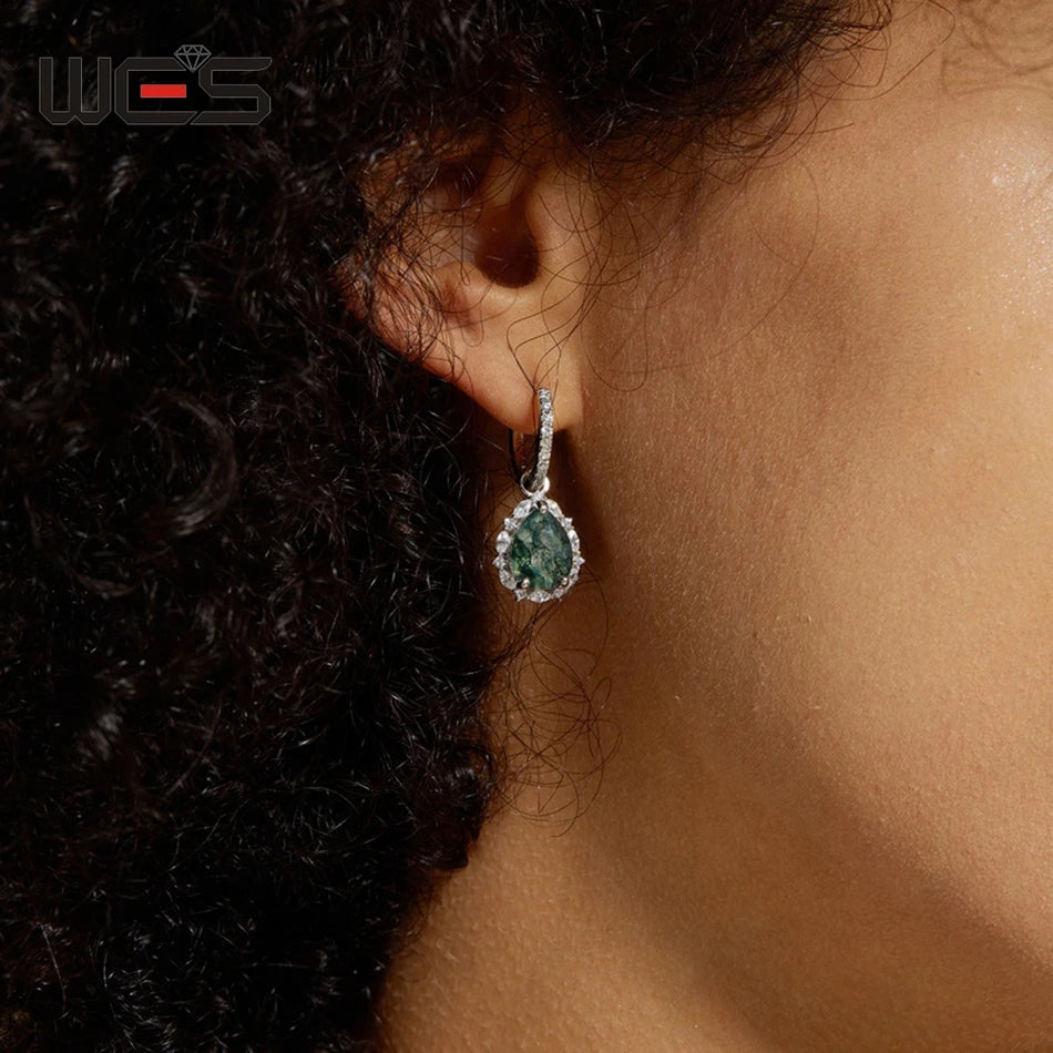 Natural Moss Agate Sterling Silver Studs