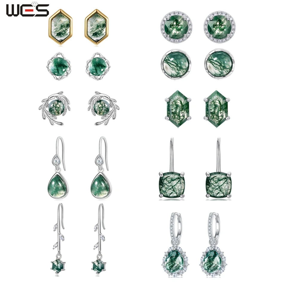 Natural Moss Agate Sterling Silver Studs