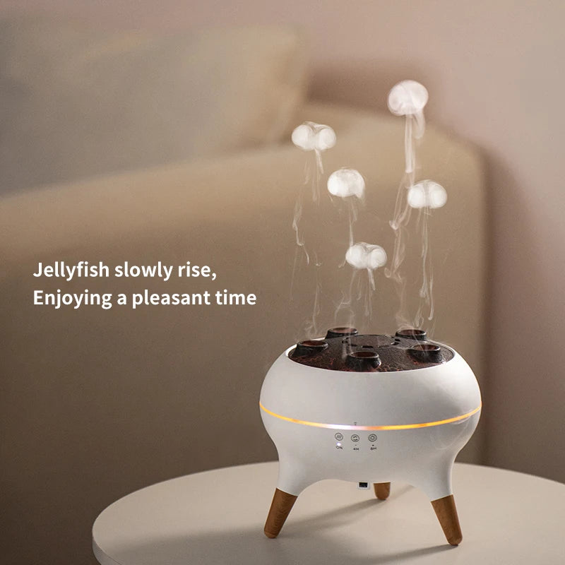 Decorative device with jellyfish-like lights on a neutral background