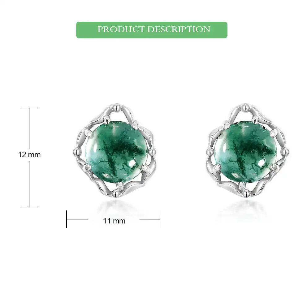 Natural Moss Agate Sterling Silver Studs