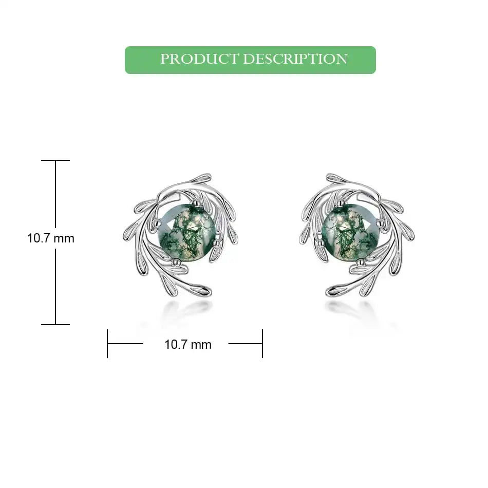Natural Moss Agate Sterling Silver Studs