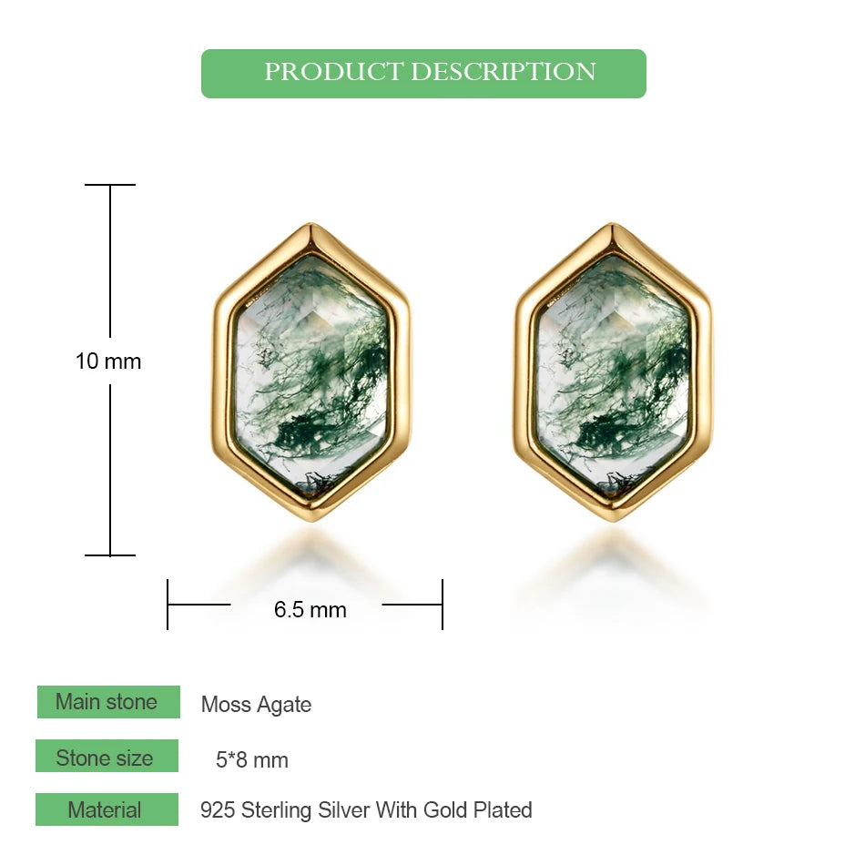 Natural Moss Agate Sterling Silver Studs