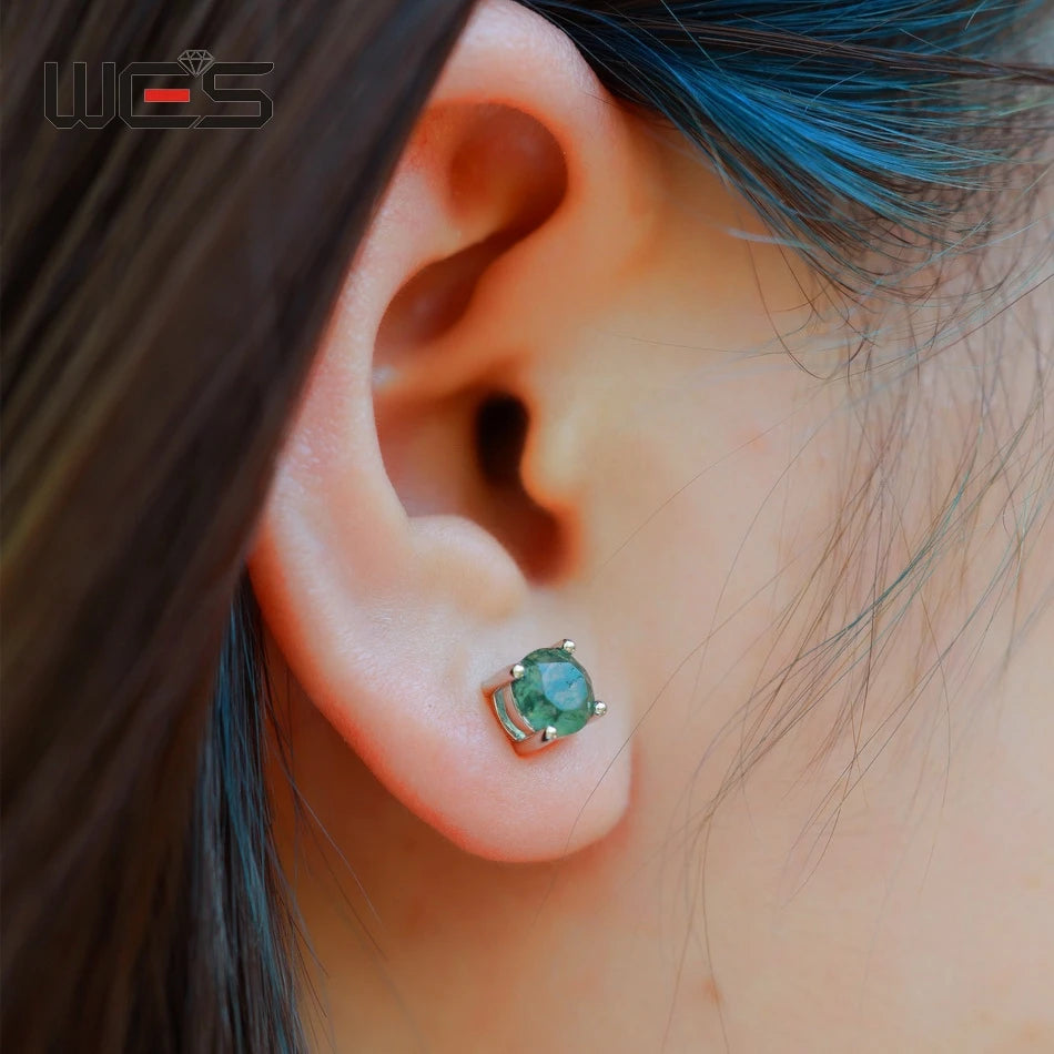Natural Moss Agate Sterling Silver Studs