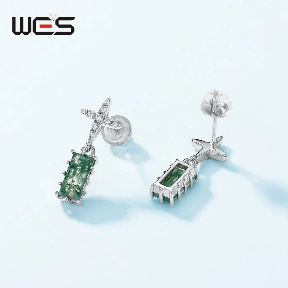 Natural Moss Agate Sterling Silver Studs