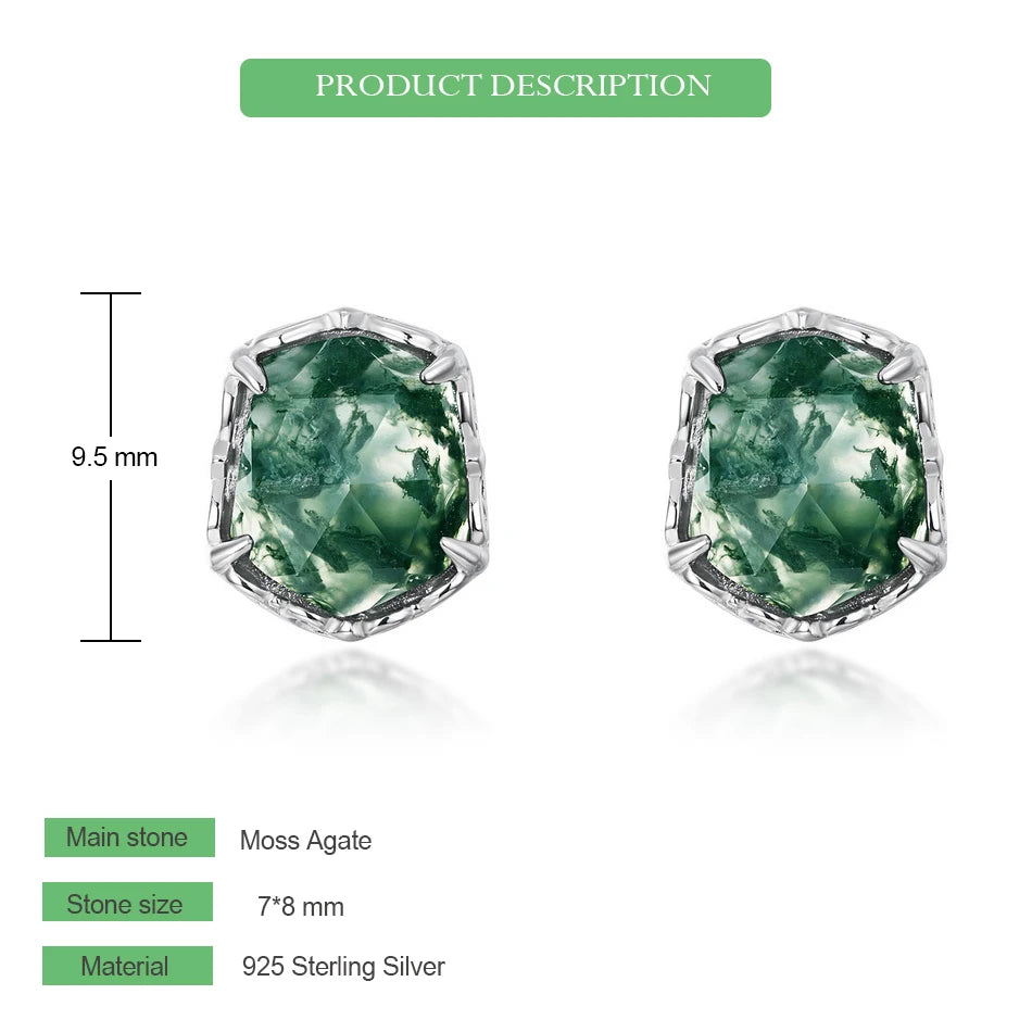 Natural Moss Agate Sterling Silver Studs