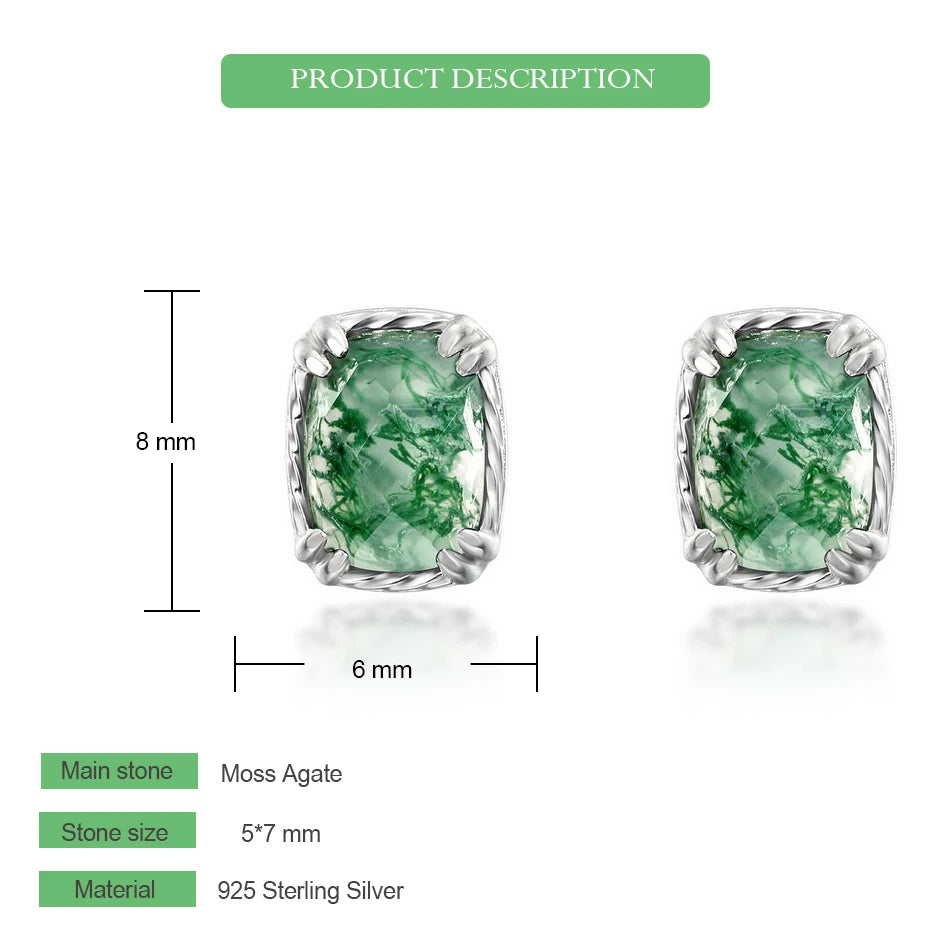 Natural Moss Agate Sterling Silver Studs