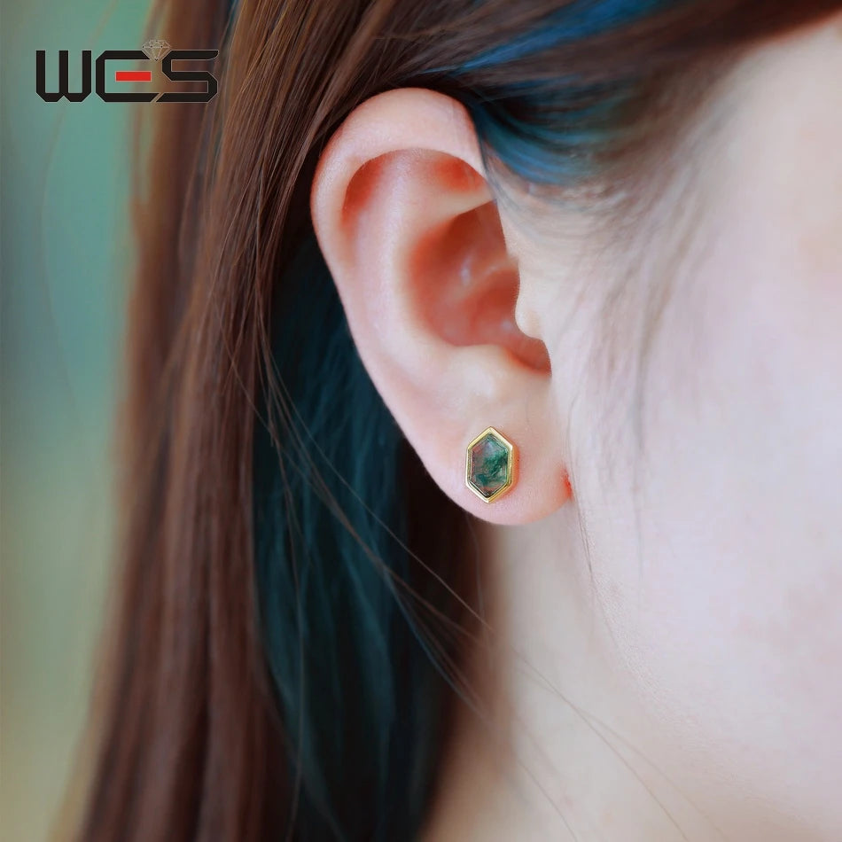 Natural Moss Agate Sterling Silver Studs