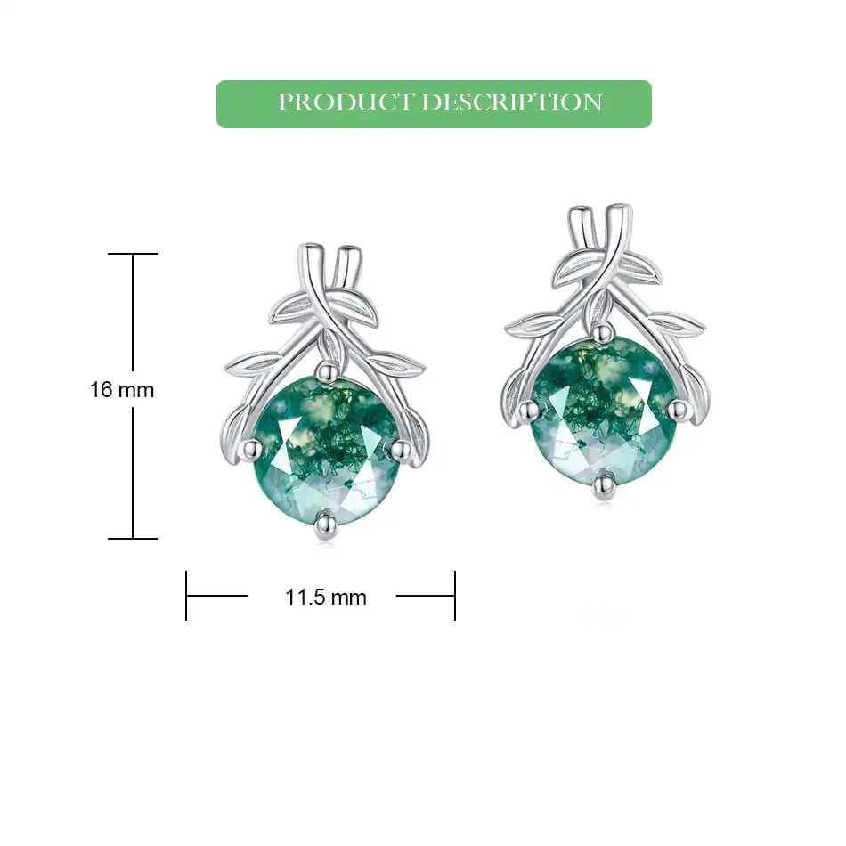 Natural Moss Agate Sterling Silver Studs