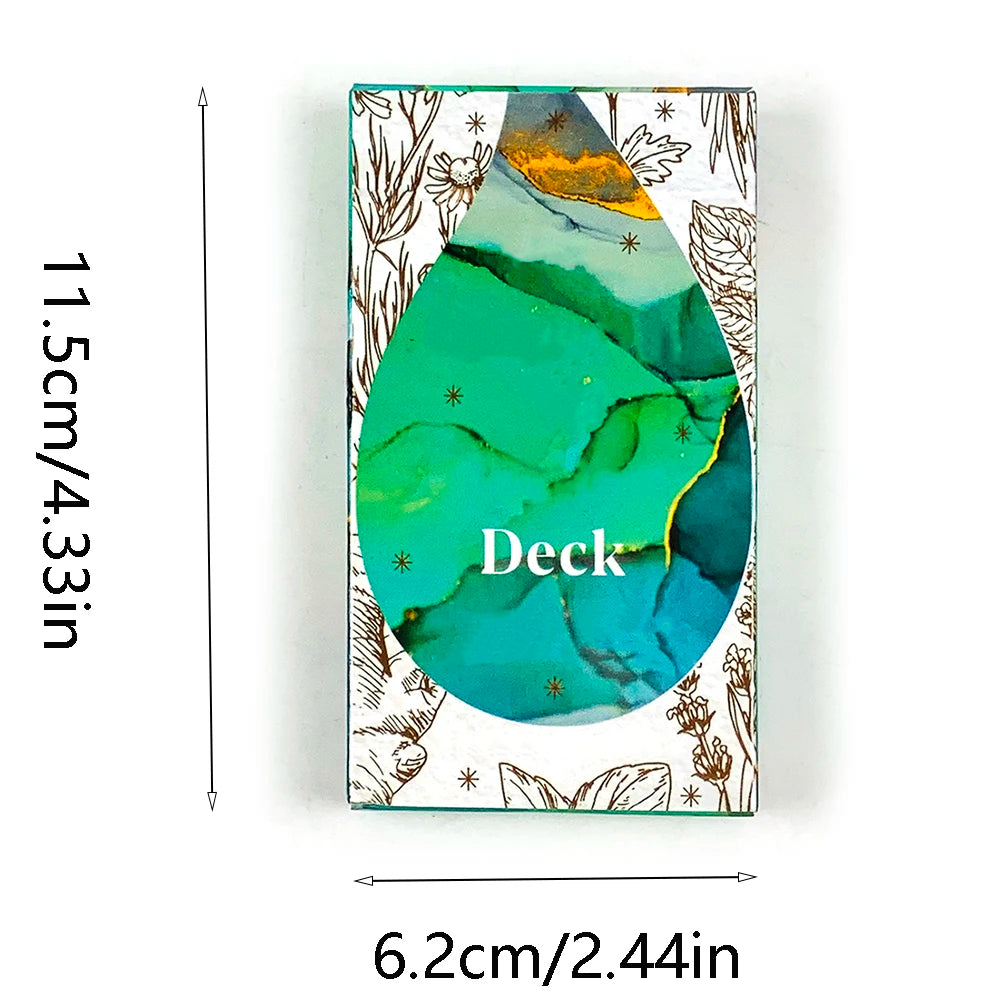 Card deck packaging with decorative design and measurements on a white background