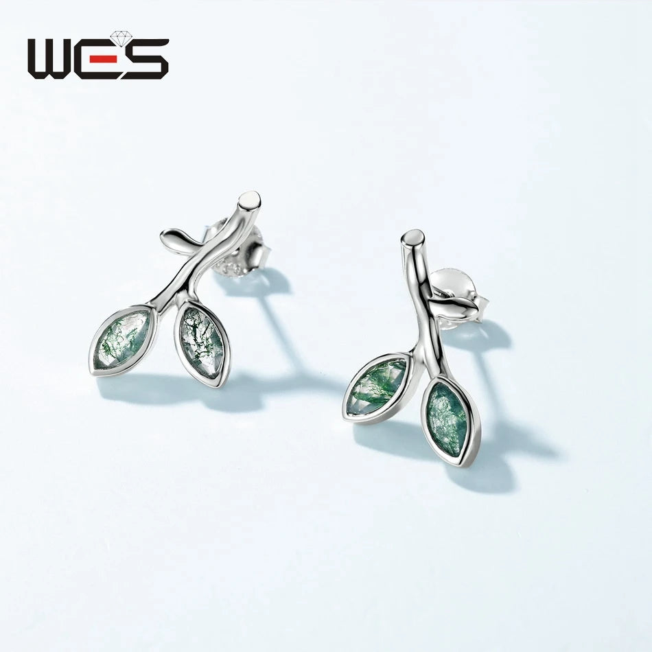 Natural Moss Agate Sterling Silver Studs