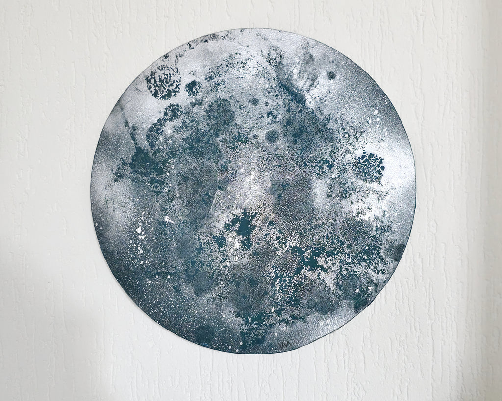 Textured Blue Moon Abstract Circle Artwork | Nordic Calm Acrylic Painting