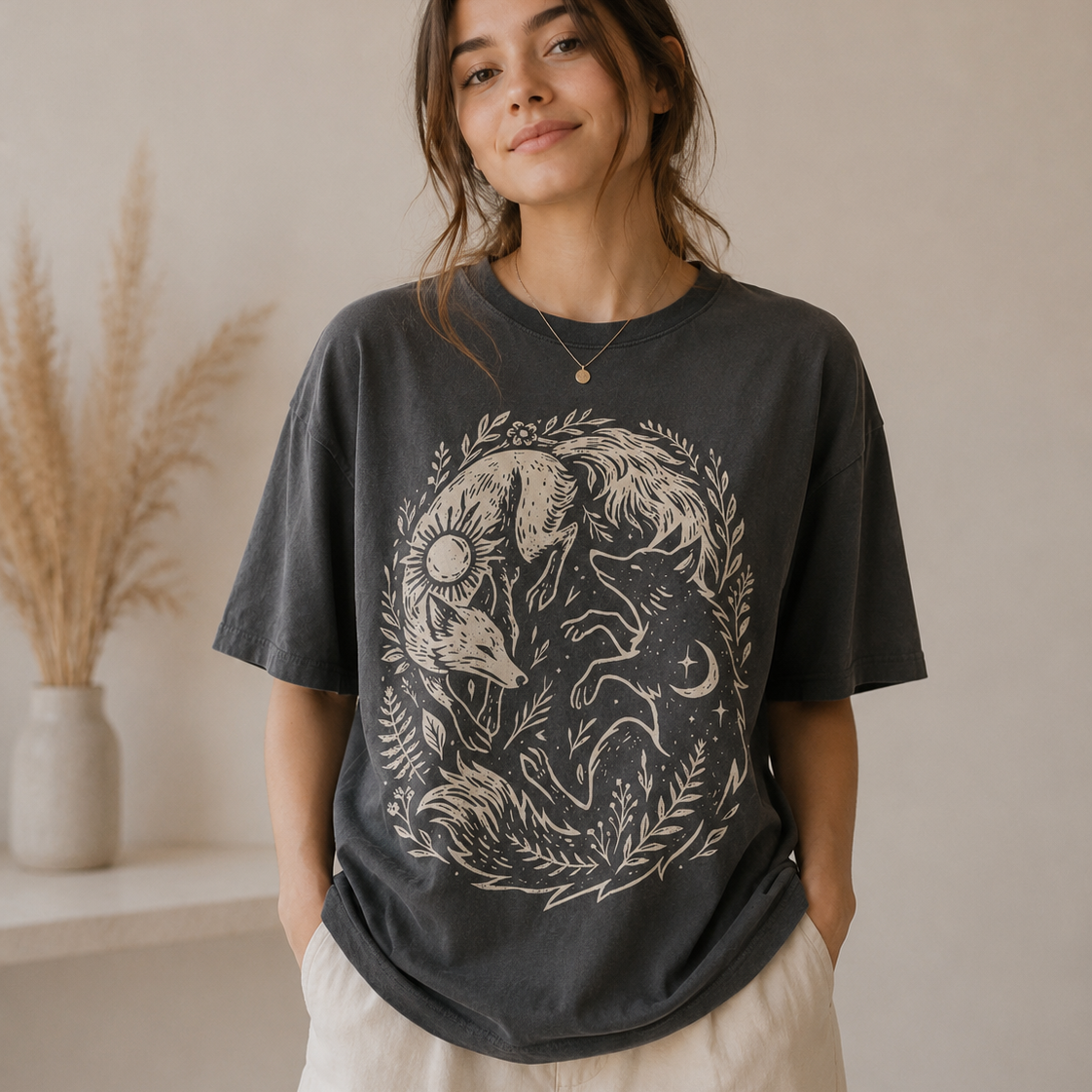 Magic Forest Animal Graphic Cotton T-Shirt