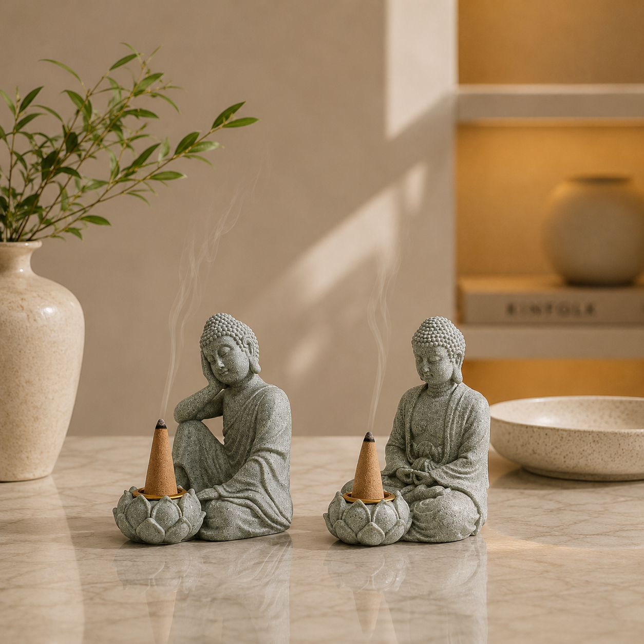 sitting Buddha on marble table